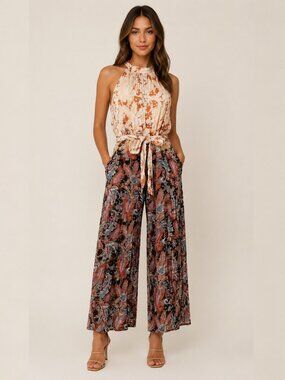 Mystree Cream and Rust Paisley Halter Jumpsuit